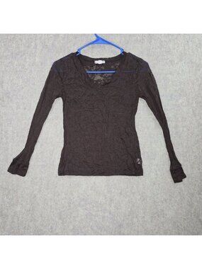 Banana Outfitters Women’s V-Neck Long Sleeve Brown Sheer Knit Top Medium Cotton